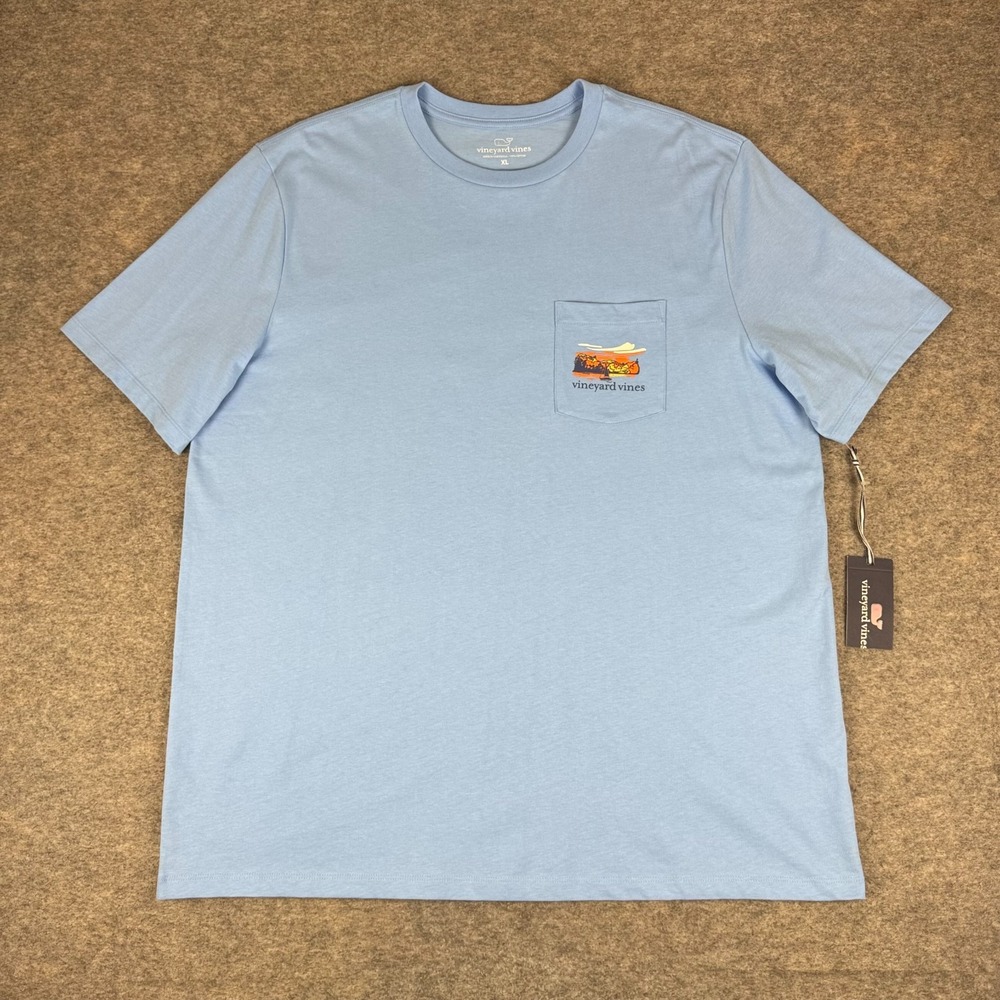 Vineyard Vines Dockside Autumn Wakes Pocket T-Shirt Ocean Breeze Mens XL - Picture 2 of 12